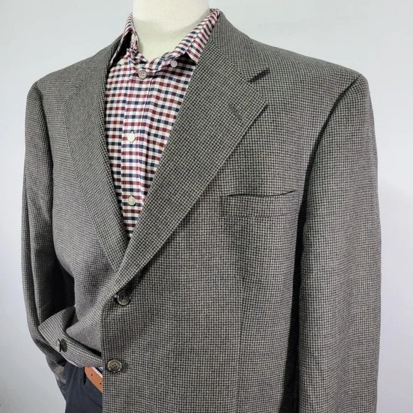 Hart Schaffner Marx Men's Sport‎ Coat Blazer Flannel Houndstooth Soft Wool 46L